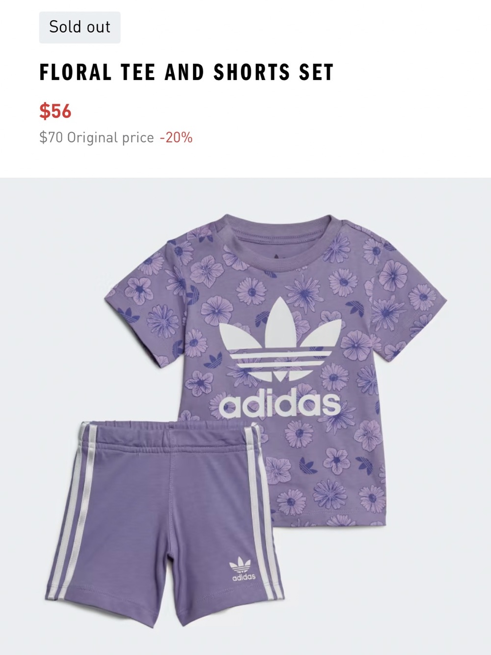 adidas Floral Tee & Shorts Set with White Logo Babygirl’s Size 12-18M